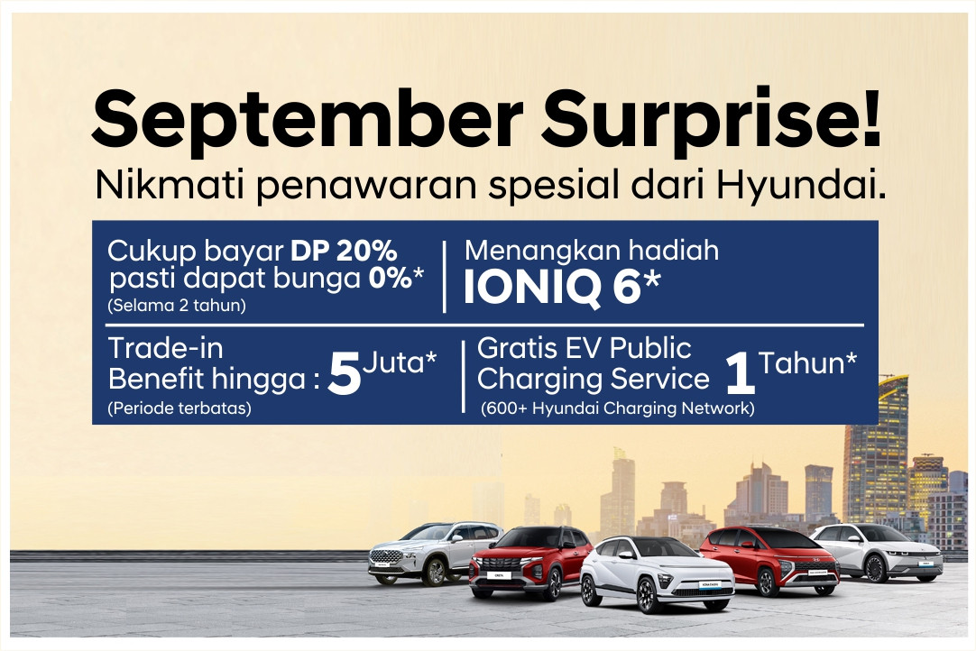 Promo September PT Hyundai Mobil Indonesia: Bayar DP 20% Pasti Dapat Bunga 0%